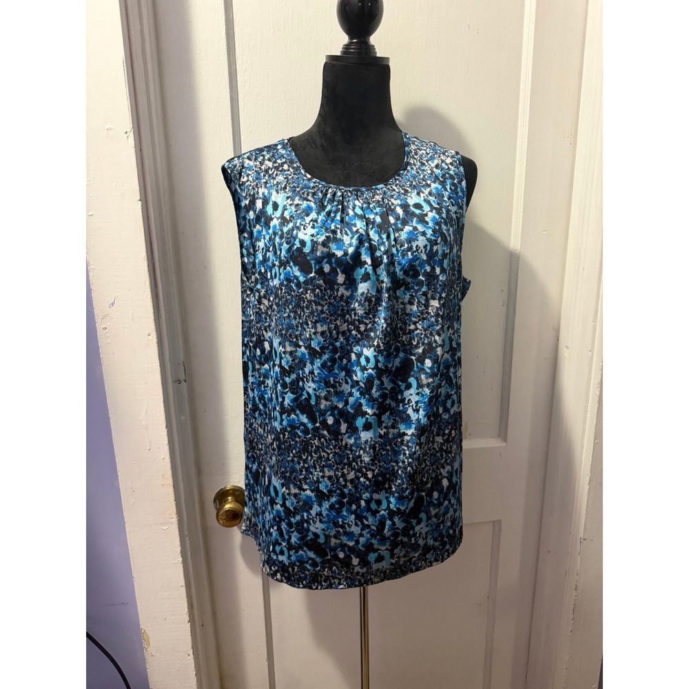 Tahari Arthur S. Levine Blue Patterned Tank Top XL Sleeveless Blouse Shell